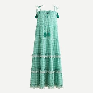 NWT J. Crew Scalloped Tiered Gingham Tassel Dress